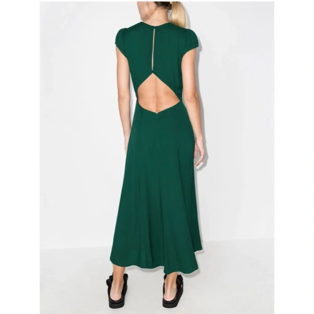RARE! NEW! Reformation Gavin Cut Out Midi Dress in Emerald Green - Picture 6 of 13